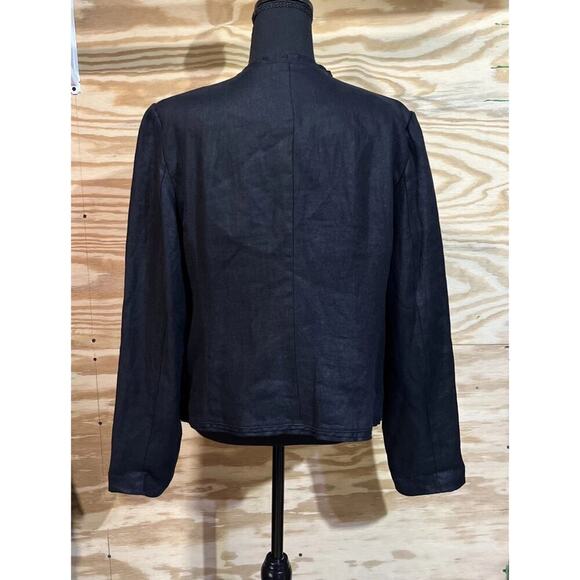 Ann Taylor Loft Linen Blazer Size XL Open Front Black Lined Office Career - Picture 2 of 12